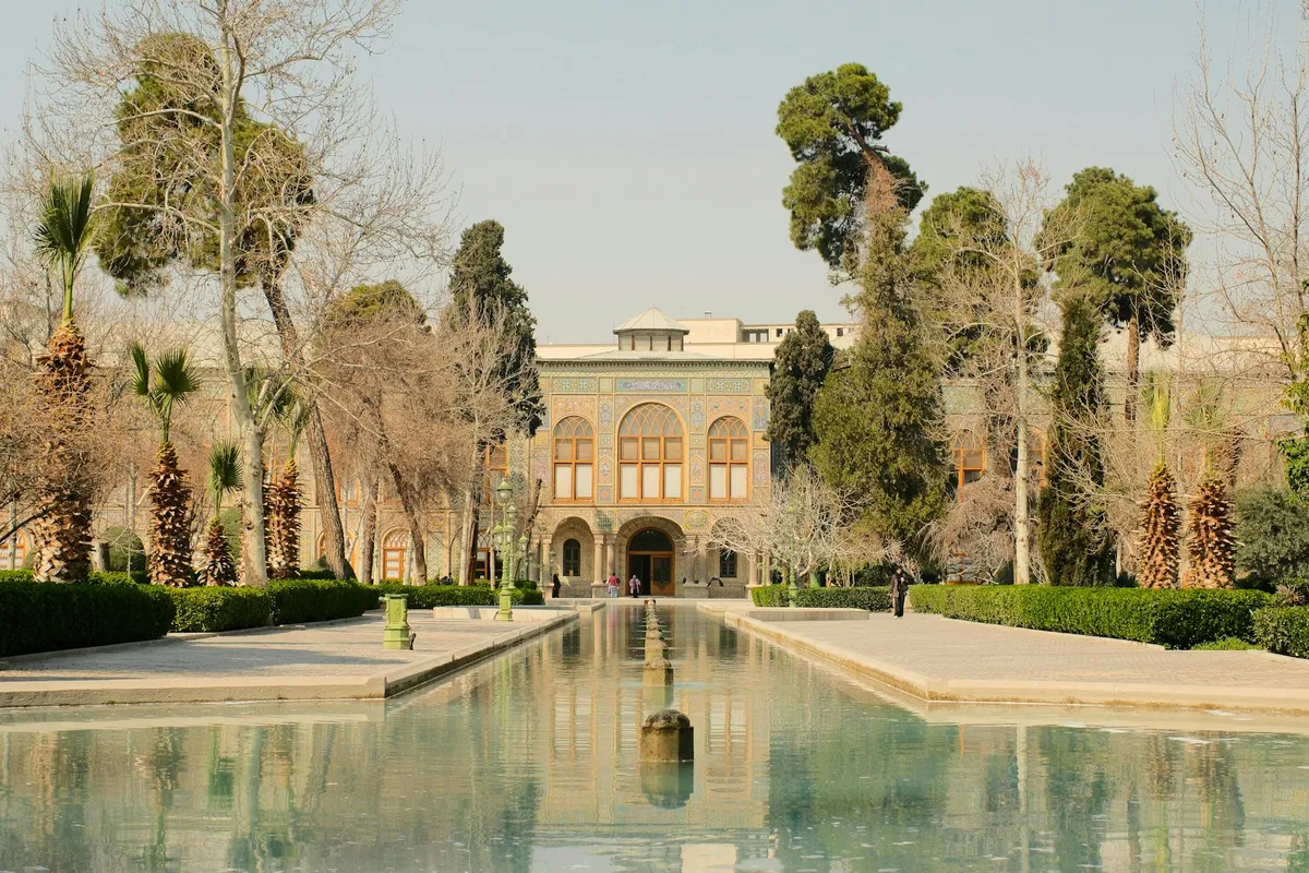 A formal Persian garden with water channels